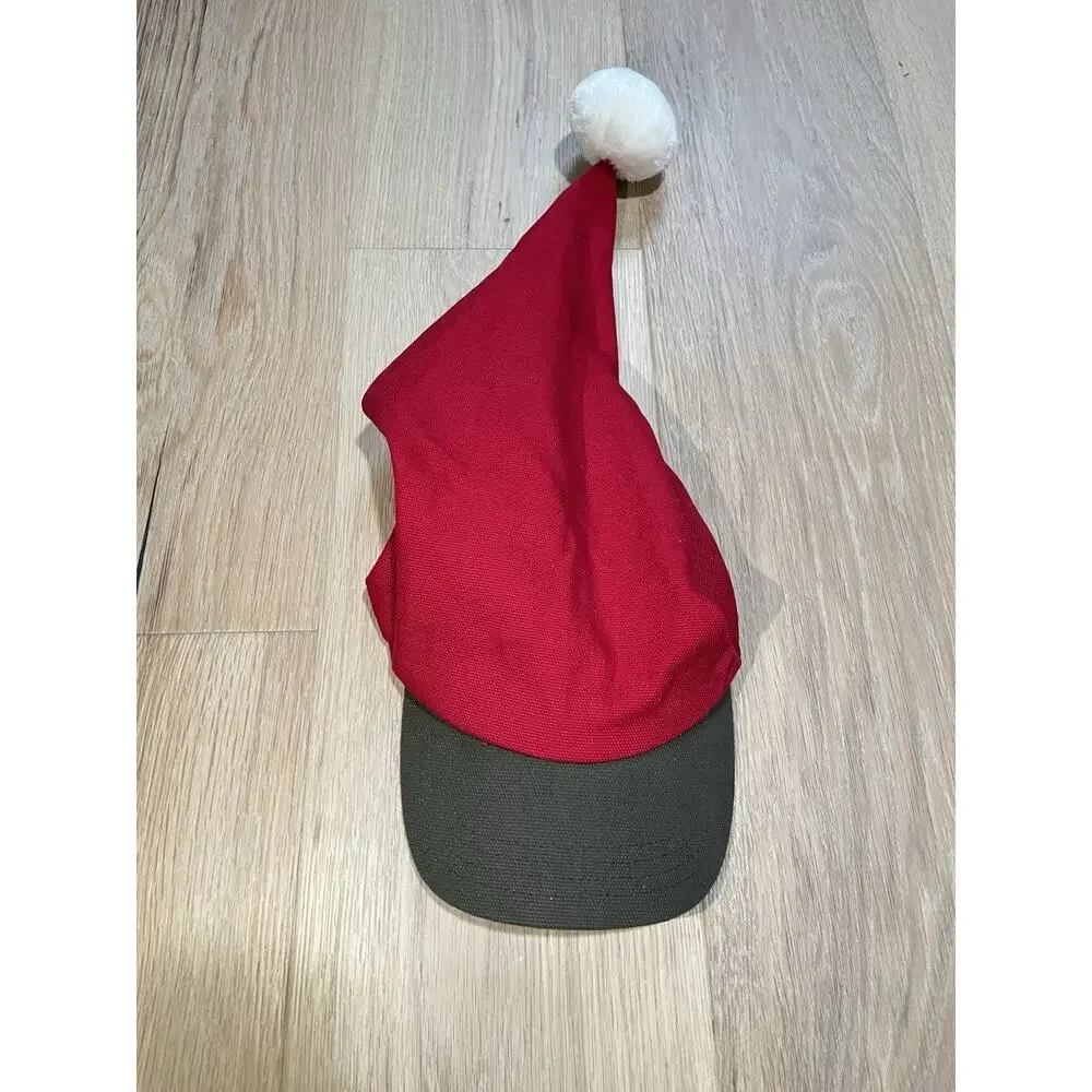 Duluth Trading Co. Elf Santa Hat Christmas Cap Red White Pom Pom Cotton M/L